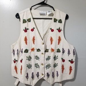 Casey & Max Fall Linen Blend Embroidered Vest Women's Large